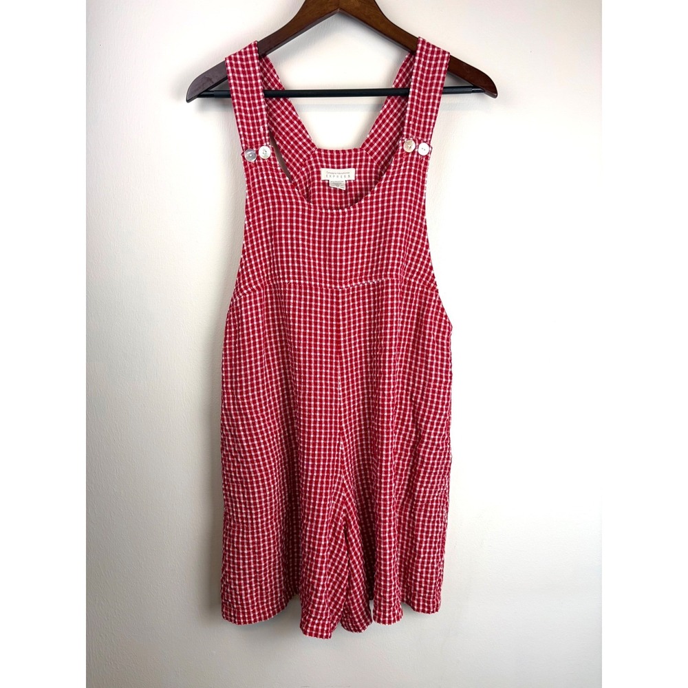 Express Vintage Gingham Romper M Red White Checkered 90s Cottagecore Picnic - Picture 2 of 7